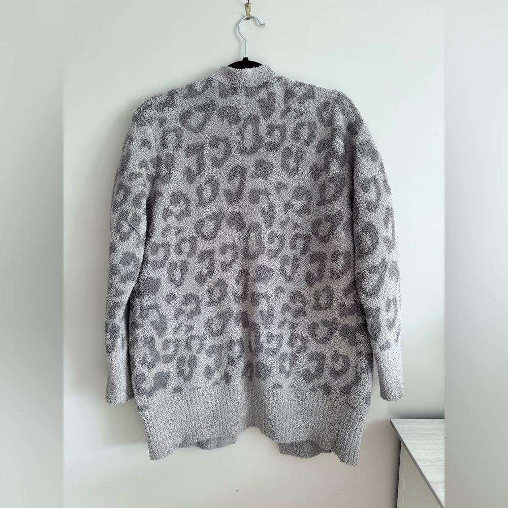 Barefoot Dreams Cozy Chic Leopard Cardigan Sweater Linen Warm Gray S - Picture 10 of 14
